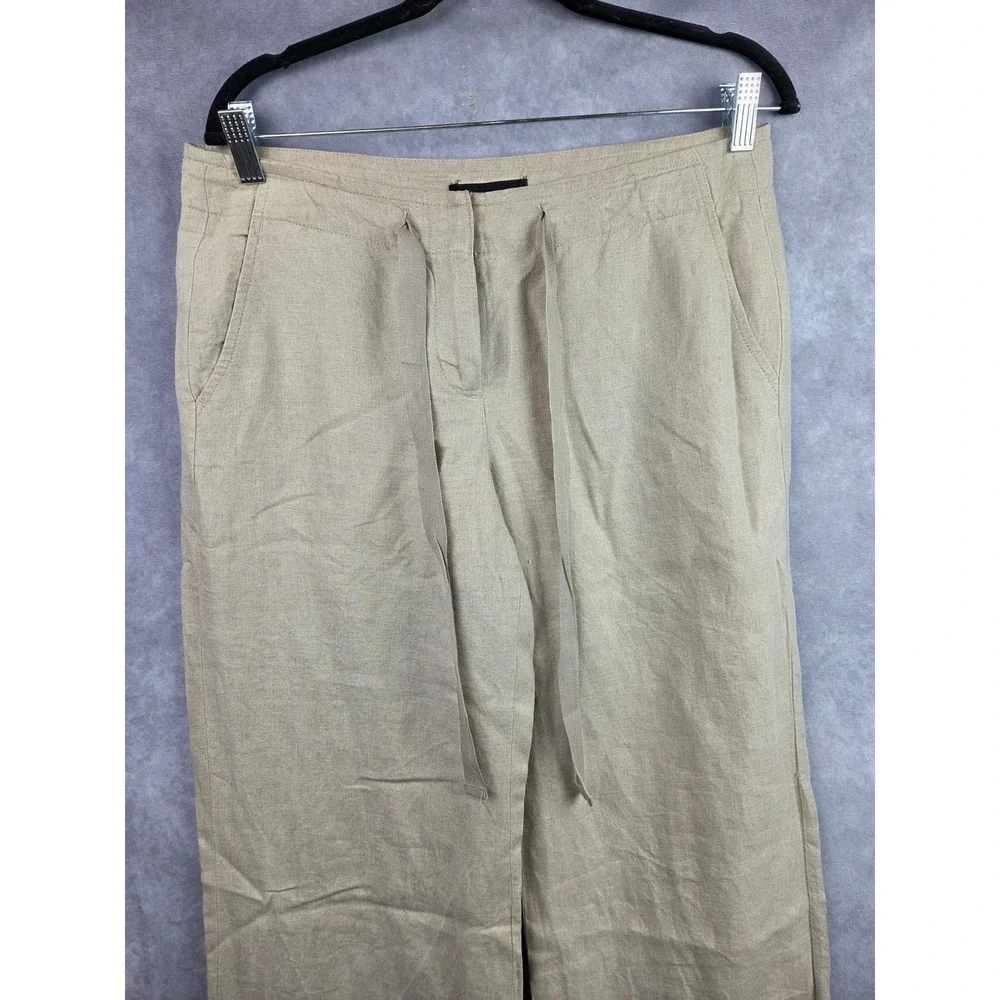 Talbots Signature Beige 100% Linen Wide Leg Pants Trousers‎ Womens 10P Petite